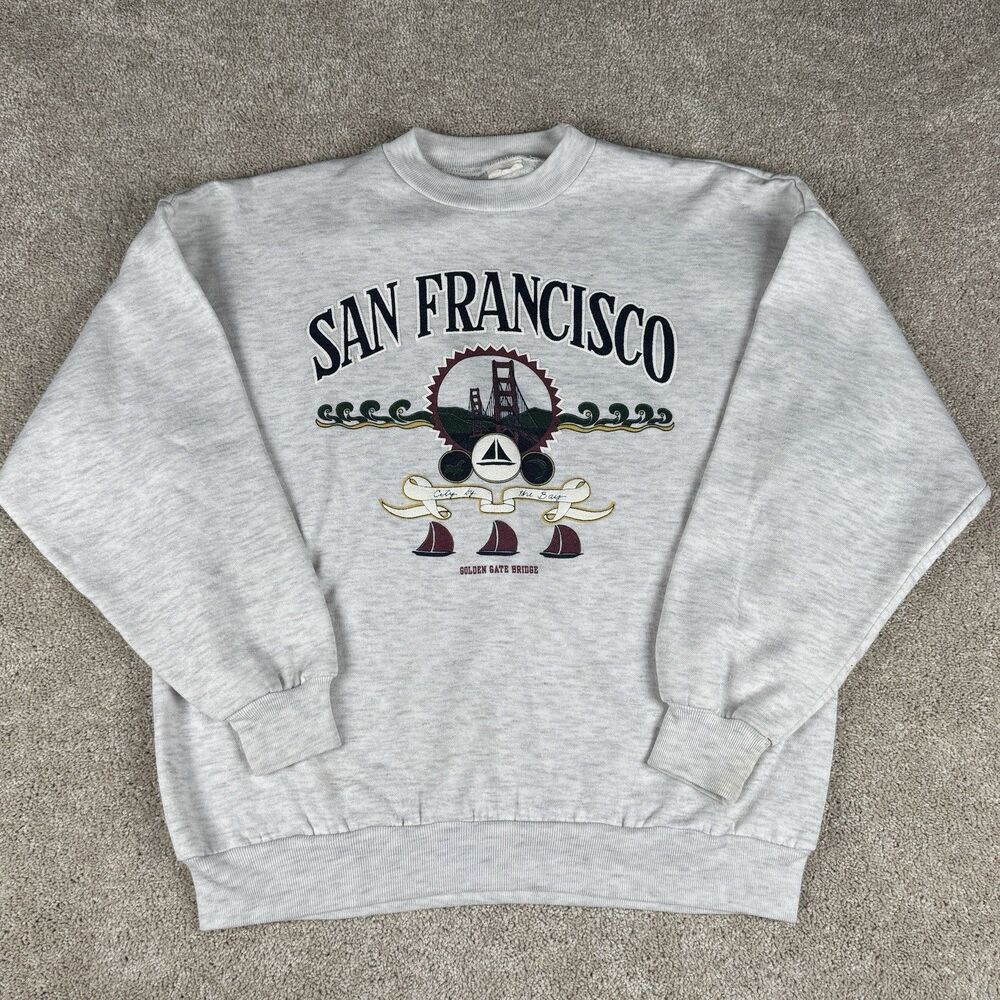 Vintage San Francisco Golden Gate Bridge Sweatshirt XL White Pullover 90s USA